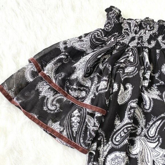 LOFT Women's Small Off Shoulder Cropped Hippie Boho Ruffled Blouse Paisley Black - Picture 7 of 10